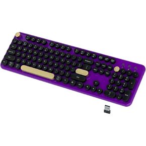 JAMfit Dual Mode Bluetooth and 2.4Ghz Keyboard Wireless Multi-Device Retro Round Keycaps Wireless Keyboard 104 Keys Full Size Keyboard for iPad, Tablet, Laptop, Computer, PC(Coffee-Colorful)