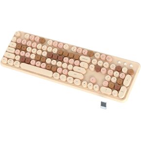 JAMfit وضع مزدوج بلوتوث ولوحة مفاتيح 2.4 جيجا هرتز لاسلكية متعددة الأجهزة، أغطية مفاتيح دائرية كلاسيكية، لوحة مفاتيح لاسلكية 104 مفتاح لوحة مفاتيح كاملة الحجم لأجهزة iPad، والكمبيوتر اللوحي، والكمبيوتر المحمول، والكمبيوتر الشخصي (ملونة باللون القهوة) in Kuwait