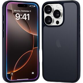 for iPhone 16 Pro Case Matte, Military Grade Drop Protection, Frosted Translucent Back Anti-Fingerprint Slim Shockproof Phone Cover, Black