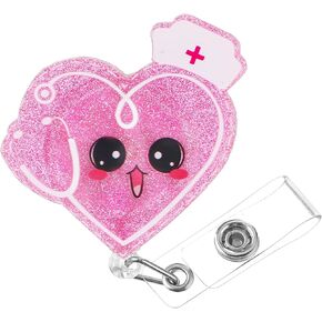 Badge Reel Holder Retractable with ID Clip for Nurse Nursing Name Tag Card Badge Holder with Alligator Clip, Cute Badge Reel for Medical Assistant Nursing Student Doctor Office (Heart)