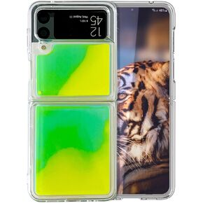 Omio for Samsung Galaxy Z Flip 4 Fluorescence Case for Girls Women Luminous Flowing Liquid Quicksand Design Sparkle Quicksand Clear Fun Soft TPU Slim Shockproof Cover for Galaxy Z Flip 4 5G Neon Rose