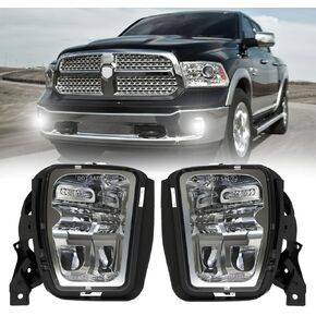 LED DRL Fog Lights Assembly Kit Replacement Driving Lights Fog Lamps Compatible with Dodge Ram 1500 2013 2014 2015 2016 2017 2018 and 2019 2020 Classic Model - Black