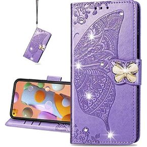 Flip Case for Samsung Galaxy A15 5G, Crystal Butterfly PU Leather Wallet Case for Women with Magnetic Kickstand Card Holder Case for Samsung Galaxy A15 5G Bling Butterfly Rose Gold SD