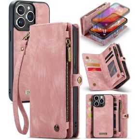 Kowauri Wallet Case for iPhone 15 Pro, Zipper Purse Folio Leather Wallet with Card Holder Wrist Strap Detachable Magnetic Shockproof Protective Back Case for iPhone 15 Pro (6.1 inch), Black