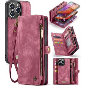 Kowauri Wallet Case for iPhone 15 Pro, Zipper Purse Folio Leather Wallet with Card Holder Wrist Strap Detachable Magnetic Shockproof Protective Back Case for iPhone 15 Pro (6.1 inch), Black