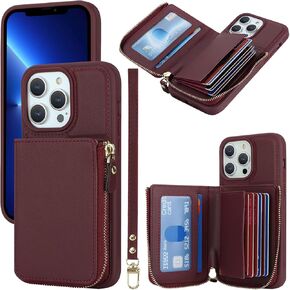 for iPhone 13 pro max Phone case Wallet with Zipper Card Holders for Women, for iPhone 13 pro max Case Wallet with Credit Card with Ring Kickstand Zipper Stand Case - Lilac