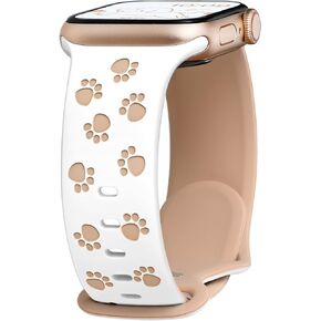 متوافق مع أحزمة ساعة Apple Watch الأنيقة للنساء والرجال مقاس 40 مم 41 مم 38 مم، أحزمة Paw iWatch ذات لونين لساعة Apple Watch Ultra 2 1 SE Series 10 9 8 7 6 5 4 3 2 1 سوار رياضي (أبيض وشاي الحليب) in Kuwait