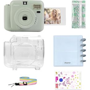 POPOTO Instant Camera with Crystal Shell, Mini 12 Instant Camera Decoration Stickers, Frames, Photo Album and More Accessory kit - Green