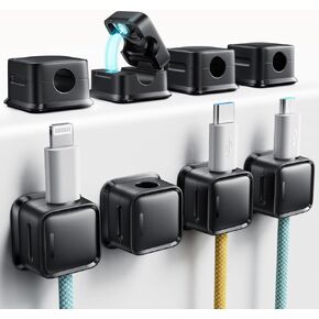 Magnetic Cord Organizer Holder, 6 Pack Desk Cable Clips Management, Hide Phone Charging Cable Keeper, Strong Adhesive Wire Charger Holder for Nightstand, Kitchen Appliances, Office Supplies
