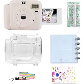 POPOTO Instant Camera with Crystal Shell, Mini 12 Instant Camera Decoration Stickers, Frames, Photo Album and More Accessory kit - White