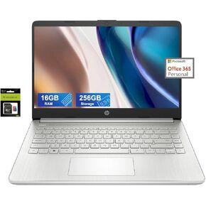 HP 14 Ultralight Laptop for Student and Business, Intel Core N4120 (4-Core), 16GB RAM, 256GB Storage (128GB eMMC+128GB Micro SD), 1 Year Office 365, Win 11 S, HDMI, WiFi, USB-A&C, MASDROW Accessories