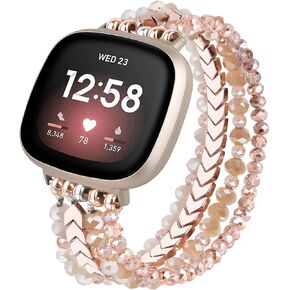 سوار MOFREE متوافق مع Fitbit Versa 3 4 Band/Fitbit Sense Bands، سوار بديل مصنوع يدويًا بحزام مرن ومطرز متوافق مع Versa Bands Women Girl باللون الأزرق الرمادي