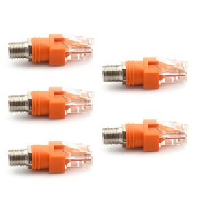 5 Pcs F Female to RJ45 Male Coaxial Connector, Coaxial Barrel Coupler Adapter RJ45 to RF Coax Straight Connector 50 Ohm