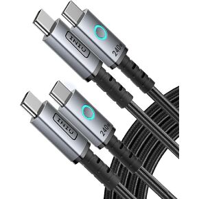 INIU USB C to USB C Cable, [240W, 6.6ft+6.6ft] Fast Charging Type C Charger Cord, Braided USBC to USBC Phone Charger Cable for iPhone 15 Pro Max Samsung S24 S23 Laptops iPad Switch Steam Deck etc.
