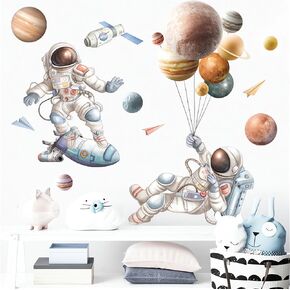 Astronauts Starry Sky Wall Stickers, sacinora Earth Outer Space Cosmos Wall Decals Removable Vinyl Peel and Stick for Kids Baby Living Room Children's Room Bedroom Sofa TV Background Art Decorations