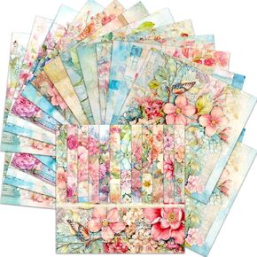 24 Sheet Flower Scrapbooking Paper, 6"x 6" Scrapbook Paper Floral Scrapbooking Supplies Single-Side Printing for Cardmaking Junk Journal Decorative Cardstock Background