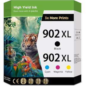 Compatible 902XL Ink Cartridge for HP 902 XL (Black Color Combo 4 Pack) for HP902 with OfficeJet 6978 6958 6968 6970 6960 6975 6962 6950 6954 6951 6956 6961 6963 6964 6966 Cyan Magenta Yellow in Kuwait