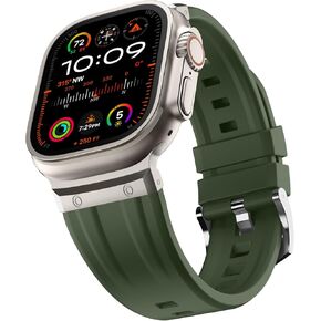 Tasikar Sport Band Compatible with Apple Watch Ultra Band 49mm 46mm 45mm 44mm 42mm, Men Stainless Steel Metal Silicone Replacement Strap for iWatch Ultra 2 Ultra Series 10 9 8 7 6 5 4 3 2 1 SE