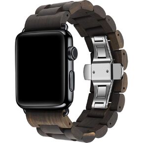 Wooden Watch Band Compatible with Apple Watch, Natural Hardwood Watch Strap Thickened Wrist Bracelet for iWatch Series 8,7, 6, 5, 4, 3, 2, 1, Sport, Edition (Walnut--42/44/45mm)