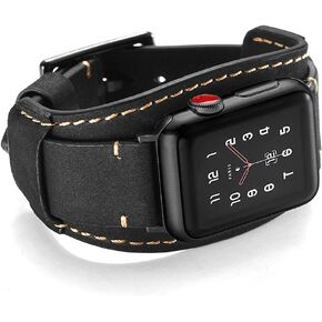 Compatible with Apple Watch Band 49mm 46mm 45mm 44mm 42mm(Series 3 2 1),Genuine Leather Bracelet Wrist Strap Compatible Apple Watch Ultra1/2 Series 10/9/8/7/6/5/4/3/2/1/SE/SE 2 (Cuff Coffee)