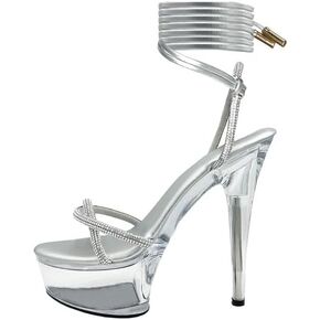 Women's Clear Platform Stiletto Fuzzy High-heeled Sexy Ankle Strap Sandals