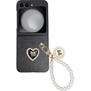 Cute Case for Galaxy Z Flip 6 with Strap, Heart Shape Design Z Flip 6 Phone Case for Women, Slim Lightweight Full Protection PU Leather Case for Samsung Galaxy Z Flip 6 (Pink)