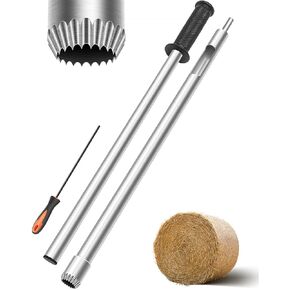 26 inch Hay Probe Bale Sampler, Stainless Steel Hay and Forage Probe for Drilling, Serrated Tip Design, Comes with Dowel and Metal File for Resharpening