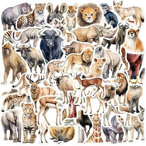 50Pcs Animals Stickers for Water Bottle, Waterproof Cartoon African Animals Stickers for Hydroflask Laptop Phone Scrapbooking Skateboard Cute Vinyl Stickers Pack