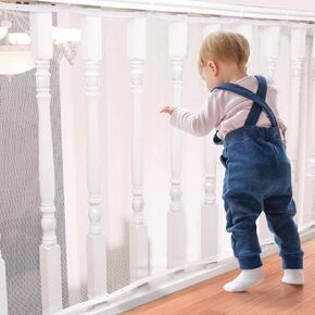 Banister Guard for Baby, 15ft Lx 3ft H, Premium Balcony Netting for Pets, Child Safety Net, Rail Balcony Banister Stair Mesh for Kids, Toys, Pets, White