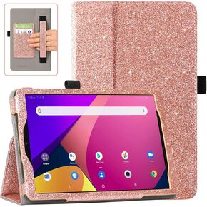 DMLuna Case for TCL Tab 8 SE (Model:6048E) / 8 Plus (Model:9138S), 2024/8 LE Tablet (Model: 9137W) 2023, Folio Premium PU Leather Stand Cover with Hand Strap/Card Slot, Almond Blossom