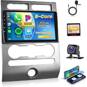 8 Core 4G+64G Car Radio Stereo For Ford Expedition 2007-2014 （Manual A/C）with Apple Carplay Android Auto DSP 46EQ 9'' 1280*720P IPS Touch Screen Canbus 5.0 Bluetooth WiFi MirrorLink AHD Backup Camera