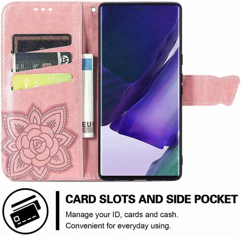 MEUPZZK Samsung Galaxy S22 Ultra Wallet Case, Embossed Butterfly Flower Premium PU Leather [Kickstand] [Card Slots] [Wrist Strap] [6.8 inch] Phone Cover for Samsung S22 Ultra (A-Rose) in Saudi Arabia