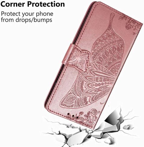 MEUPZZK Samsung Galaxy S22 Ultra Wallet Case, Embossed Butterfly Flower Premium PU Leather [Kickstand] [Card Slots] [Wrist Strap] [6.8 inch] Phone Cover for Samsung S22 Ultra (A-Rose) in Saudi Arabia