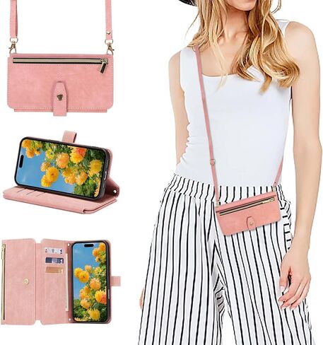 ZCDAYE لهاتف iPhone 16 Pro حافظة محفظة مع حزام، حافظة iPhone 16 Pro Crossbody مع حامل بطاقة للنساء، غطاء قلاب بحزام معصم جلدي بسحاب لهاتف iPhone 16 Pro 6.3 بوصة، أسود in Kuwait