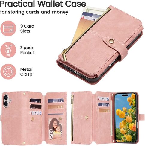 ZCDAYE لهاتف iPhone 16 Pro حافظة محفظة مع حزام، حافظة iPhone 16 Pro Crossbody مع حامل بطاقة للنساء، غطاء قلاب بحزام معصم جلدي بسحاب لهاتف iPhone 16 Pro 6.3 بوصة، أسود in Kuwait