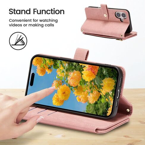 ZCDAYE لهاتف iPhone 16 Pro حافظة محفظة مع حزام، حافظة iPhone 16 Pro Crossbody مع حامل بطاقة للنساء، غطاء قلاب بحزام معصم جلدي بسحاب لهاتف iPhone 16 Pro 6.3 بوصة، أسود in Kuwait