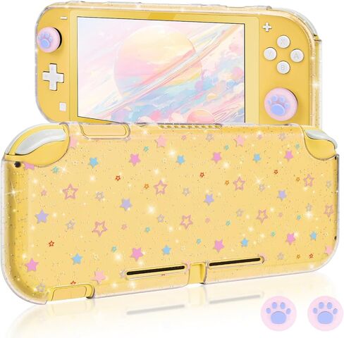 DLseego Protective Case Suitable for Switch Lite Console 2019, TPU Soft Shell Anti-Slip Shock-Absorption Crystal Protective Heart Games Case with 2 PCS Cute Cat Paw Thumb Grips Caps- Glitter Purple in Kuwait