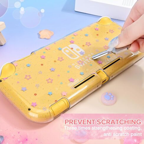 DLseego Protective Case Suitable for Switch Lite Console 2019, TPU Soft Shell Anti-Slip Shock-Absorption Crystal Protective Heart Games Case with 2 PCS Cute Cat Paw Thumb Grips Caps- Glitter Purple in Kuwait