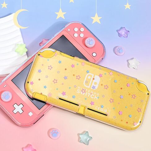 DLseego Protective Case Suitable for Switch Lite Console 2019, TPU Soft Shell Anti-Slip Shock-Absorption Crystal Protective Heart Games Case with 2 PCS Cute Cat Paw Thumb Grips Caps- Glitter Purple in Kuwait