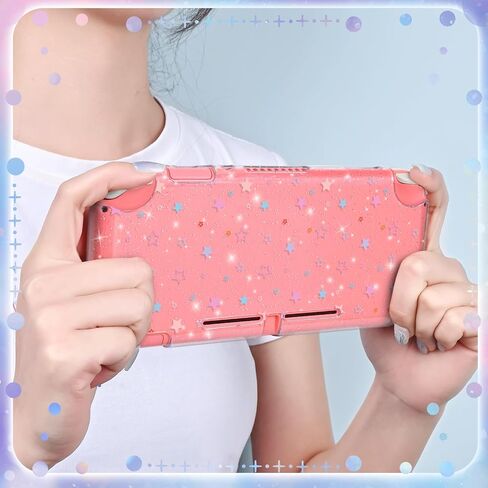 DLseego Protective Case Suitable for Switch Lite Console 2019, TPU Soft Shell Anti-Slip Shock-Absorption Crystal Protective Heart Games Case with 2 PCS Cute Cat Paw Thumb Grips Caps- Glitter Purple in Kuwait