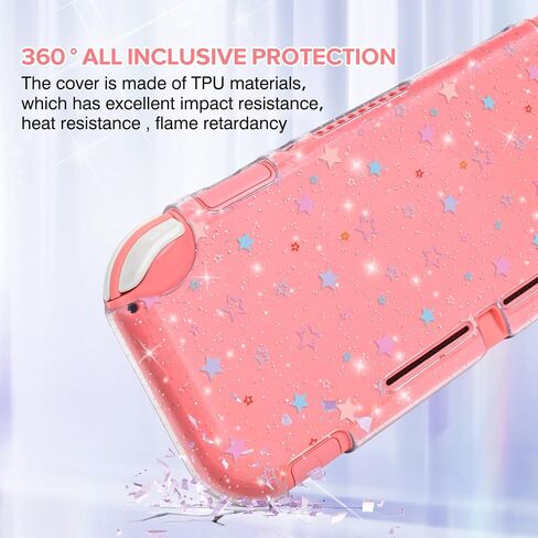 DLseego Protective Case Suitable for Switch Lite Console 2019, TPU Soft Shell Anti-Slip Shock-Absorption Crystal Protective Heart Games Case with 2 PCS Cute Cat Paw Thumb Grips Caps- Glitter Purple in Kuwait