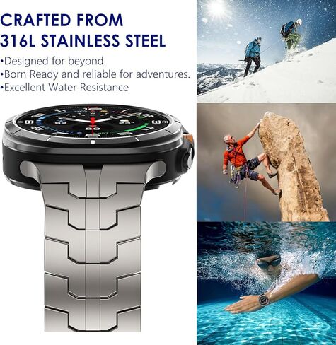 WINGLE Metal Bands for Galaxy Watch 8/8 Classic Band Samsung Galaxy Watch 8 Band 44mm 40mm 46mm Men Rugged Durable Armor Stainless Steel Strap Classy Elegant Casual Business Link Bracelet, Titanium in Saudi Arabia