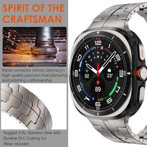 WINGLE Metal Bands for Galaxy Watch 8/8 Classic Band Samsung Galaxy Watch 8 Band 44mm 40mm 46mm Men Rugged Durable Armor Stainless Steel Strap Classy Elegant Casual Business Link Bracelet, Titanium in Saudi Arabia