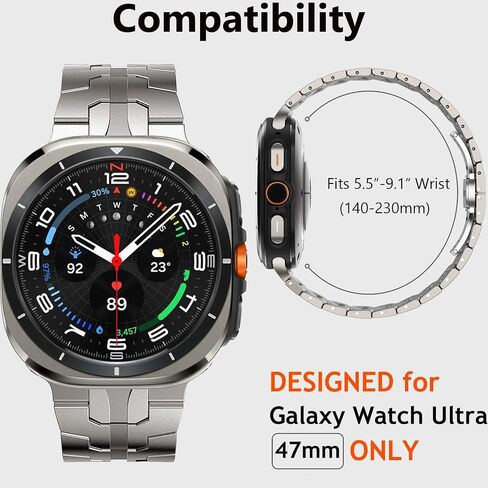 WINGLE Metal Bands for Galaxy Watch 8/8 Classic Band Samsung Galaxy Watch 8 Band 44mm 40mm 46mm Men Rugged Durable Armor Stainless Steel Strap Classy Elegant Casual Business Link Bracelet, Titanium in Saudi Arabia