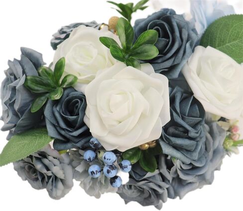 Sunook Artificial Flowers 41pcs Rose Silk Flower Realistic Roses Bouquet Box Set Real Looking Foam Fake Roses Wedding Bouquets White Home Decor Bridal Decoration Party Arrangements in Saudi Arabia