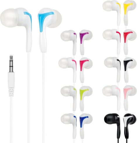 سماعات أذن للأطفال، 50 قطعة متعددة الألوان، معبأة بشكل فردي، سماعات أذن سلكية للاستعمال مرة واحدة بالجملة، مثالية لطلاب مكتبات الفصول المدرسية (10 ألوان Y) in Kuwait