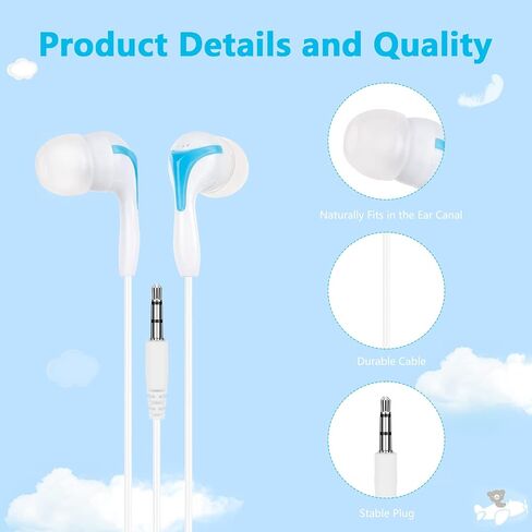 سماعات أذن للأطفال، 50 قطعة متعددة الألوان، معبأة بشكل فردي، سماعات أذن سلكية للاستعمال مرة واحدة بالجملة، مثالية لطلاب مكتبات الفصول المدرسية (10 ألوان Y) in Kuwait