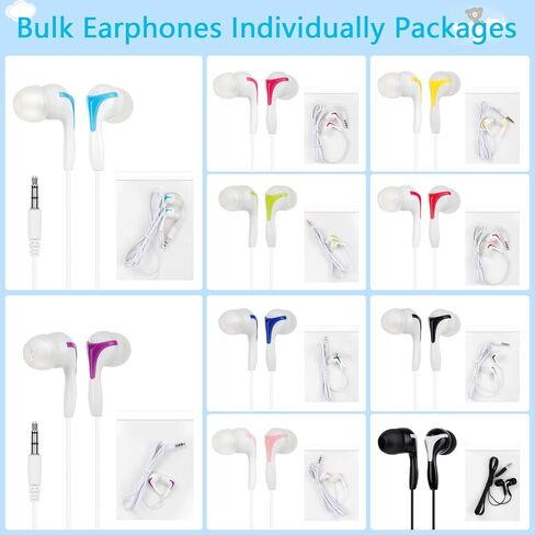 سماعات أذن للأطفال، 50 قطعة متعددة الألوان، معبأة بشكل فردي، سماعات أذن سلكية للاستعمال مرة واحدة بالجملة، مثالية لطلاب مكتبات الفصول المدرسية (10 ألوان Y) in Kuwait