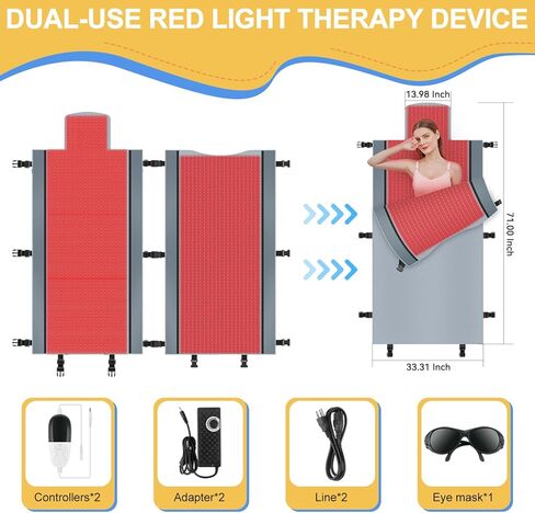 العلاج بالضوء الأحمر للجسم - بساط العلاج بالضوء الأحمر لكامل الجسم، 71.0x33.22 بوصة، 2570 قطعة 660 نانومتر و850 نانومتر، مصمم للعلاج بالضوء الأحمر لكامل الجسم للحصول على تجربة راحة أكثر اكتمالاً (أسود) in Kuwait