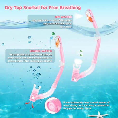 Dry Snorkel for Kids, Ultimate Snorkel Tube for Snorkeling, Freediving & Swimming, Easy-Breath Technology, Top-Mounted Dry Valve & Food-Grade Silicone Mouthpiece in Kuwait